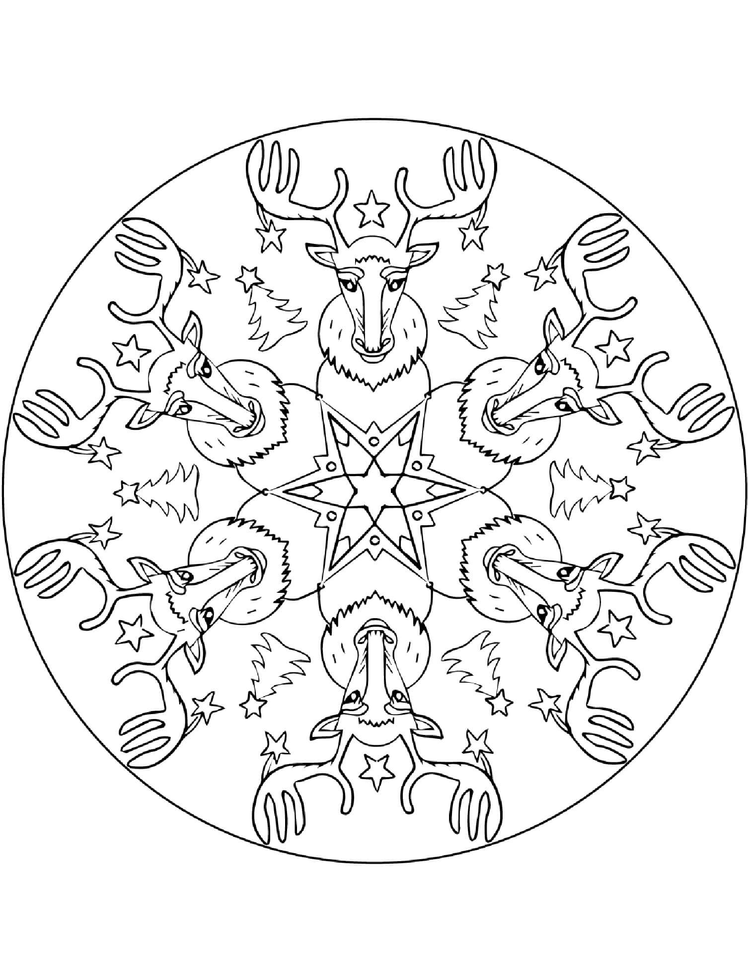 Coloriage Mandala: Rennes de Noël Mandalas
