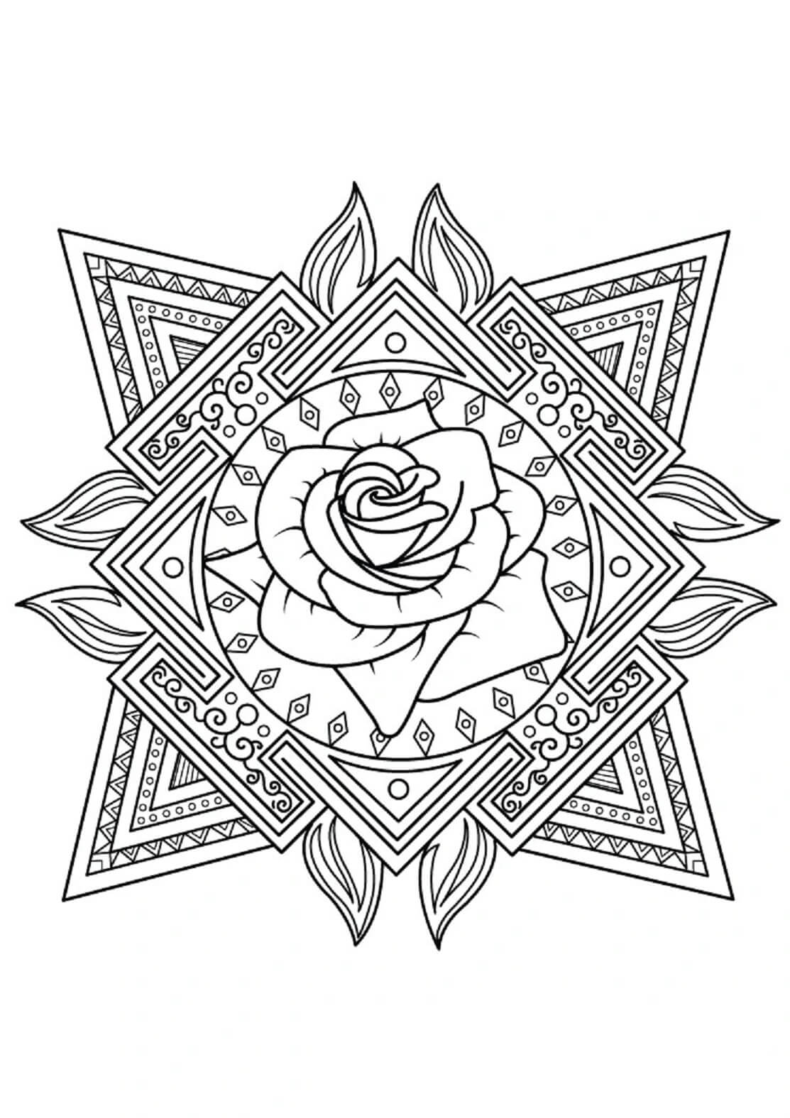 Coloriage Mandala: Rose Feuille 1 Mandalas