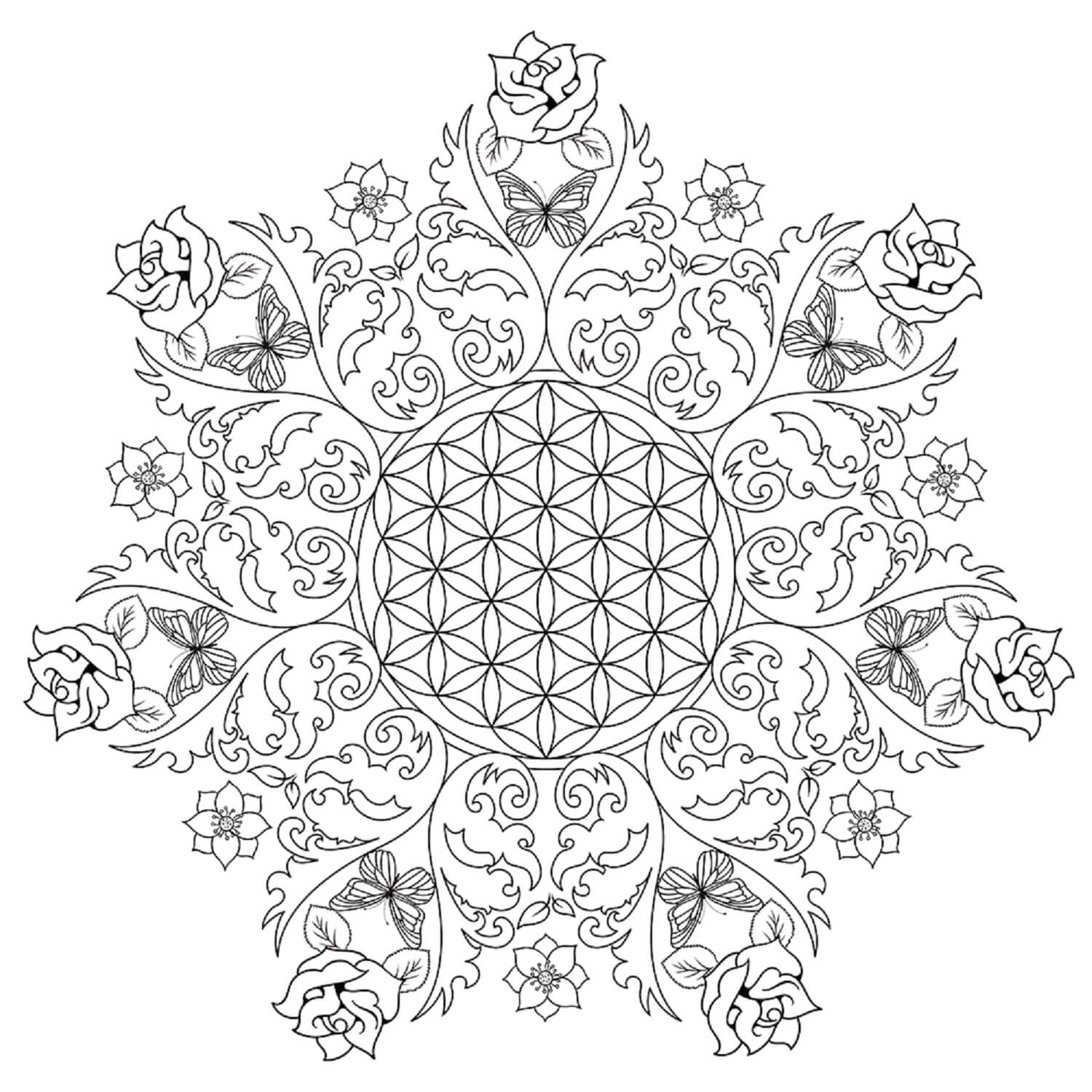Coloriage Mandala: Rose Feuille 2 Mandalas