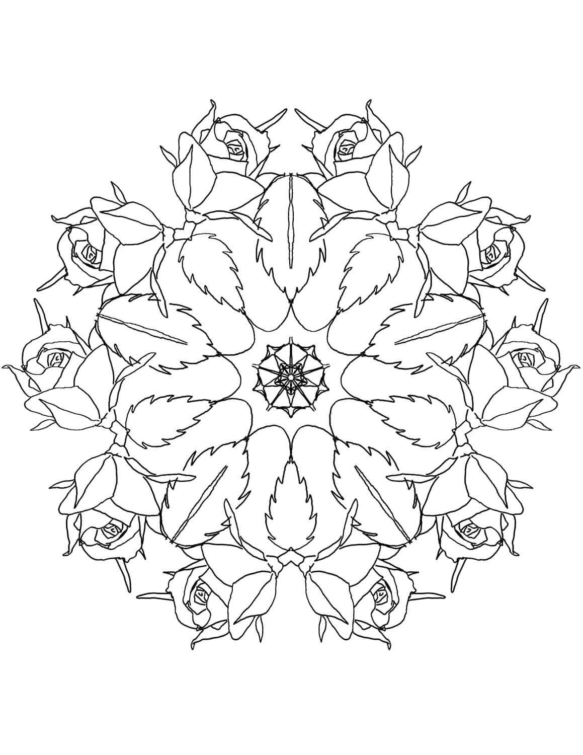 Coloriage Mandala: Rose Feuille 3 Mandalas