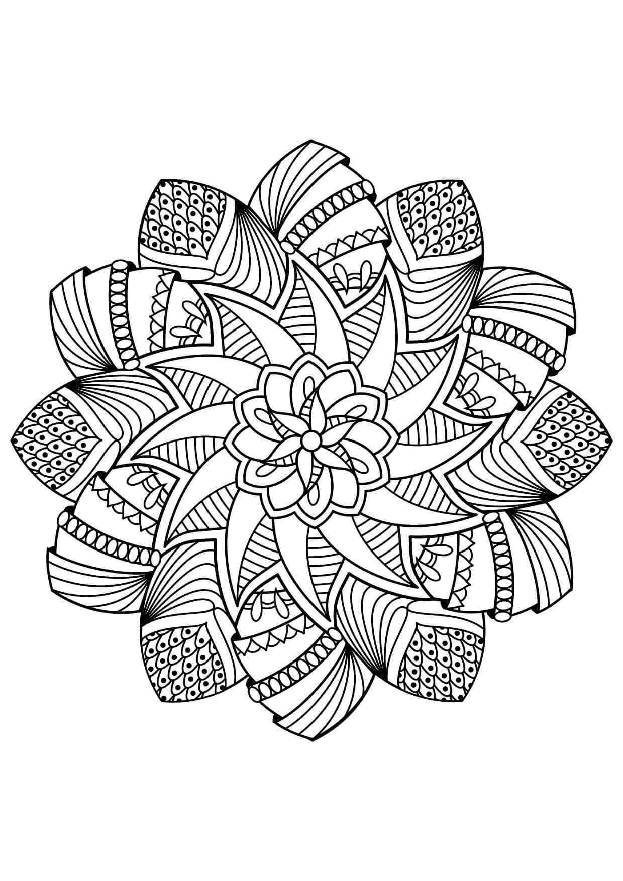 Coloriage Mandala: Rose Feuille 4 Mandalas