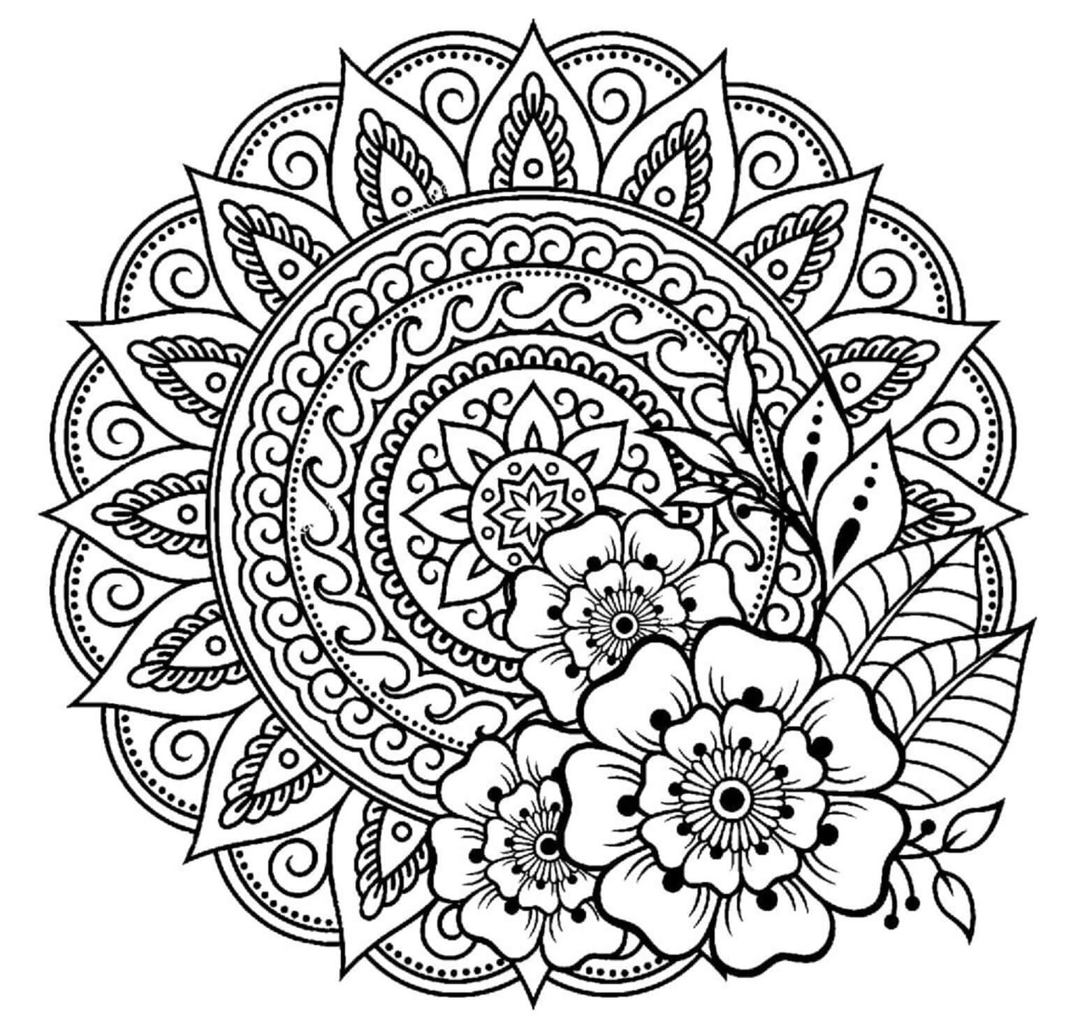 Coloriage Mandala: Rose Feuille 6 Mandalas