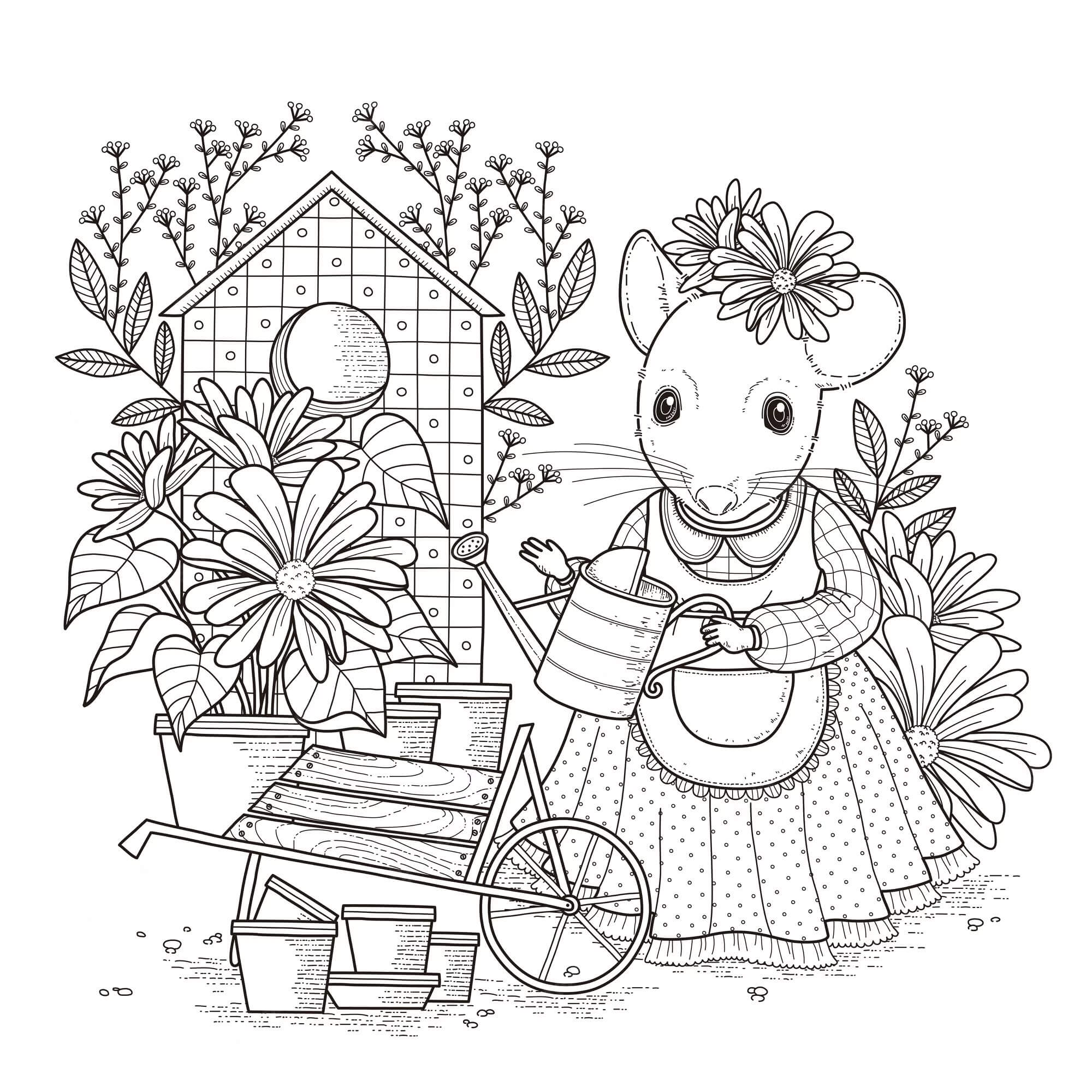 Coloriage Mandala: Souris avec des fleurs Mandalas