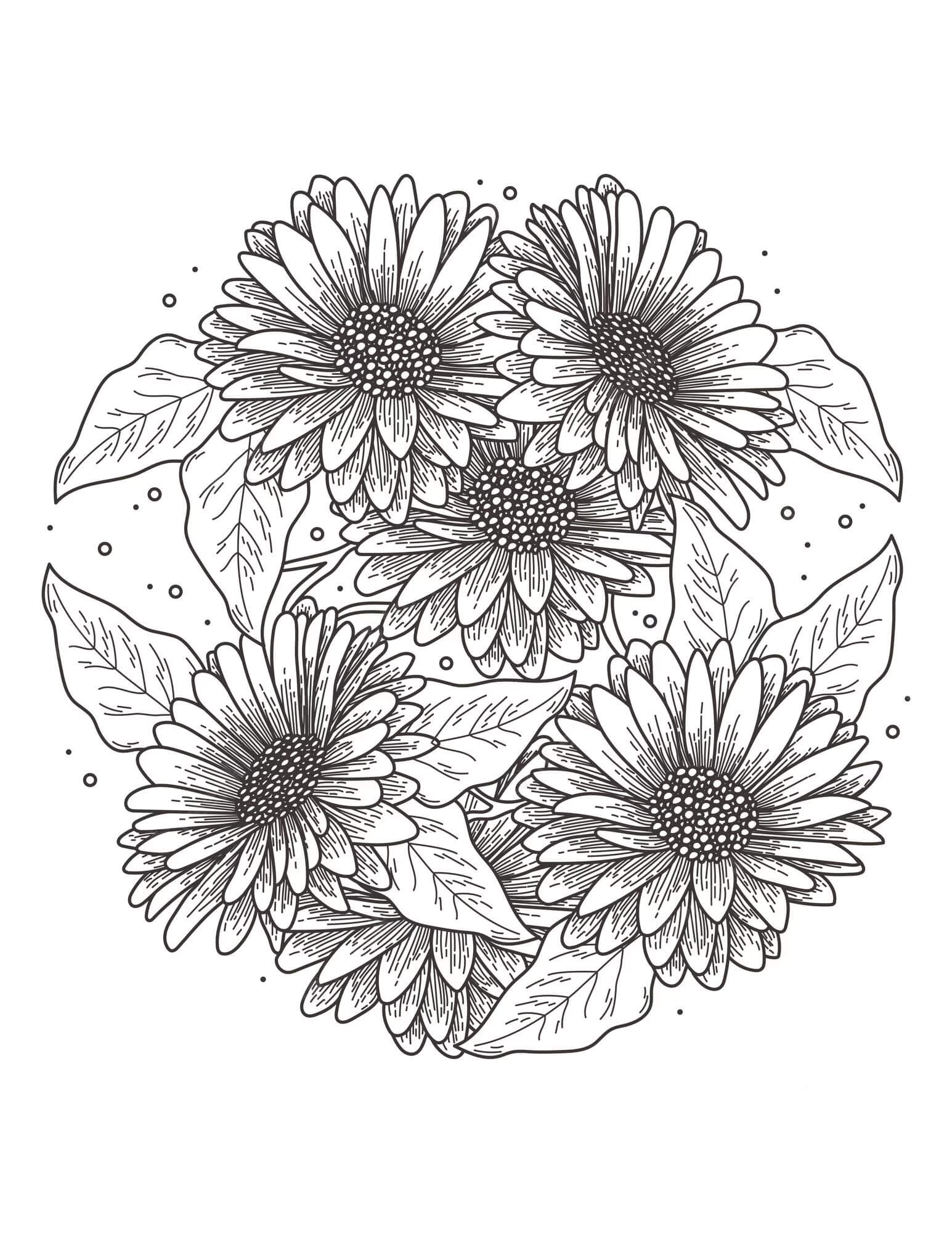 Coloriage Mandala: Tournesol Feuille 5 Mandalas