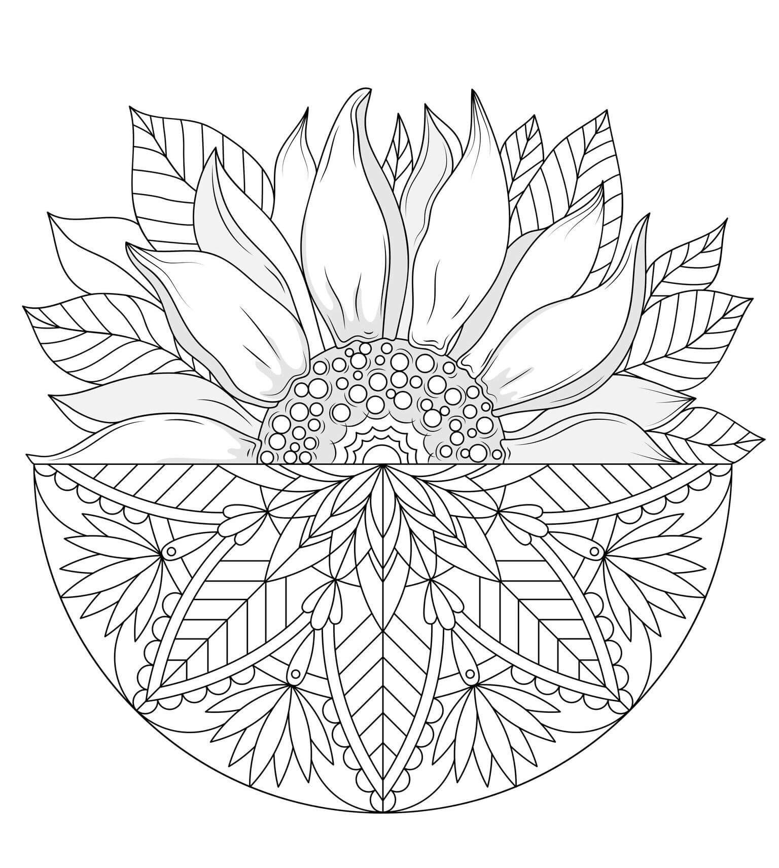 Coloriage Mandala: Tournesol Feuille 6 Mandalas