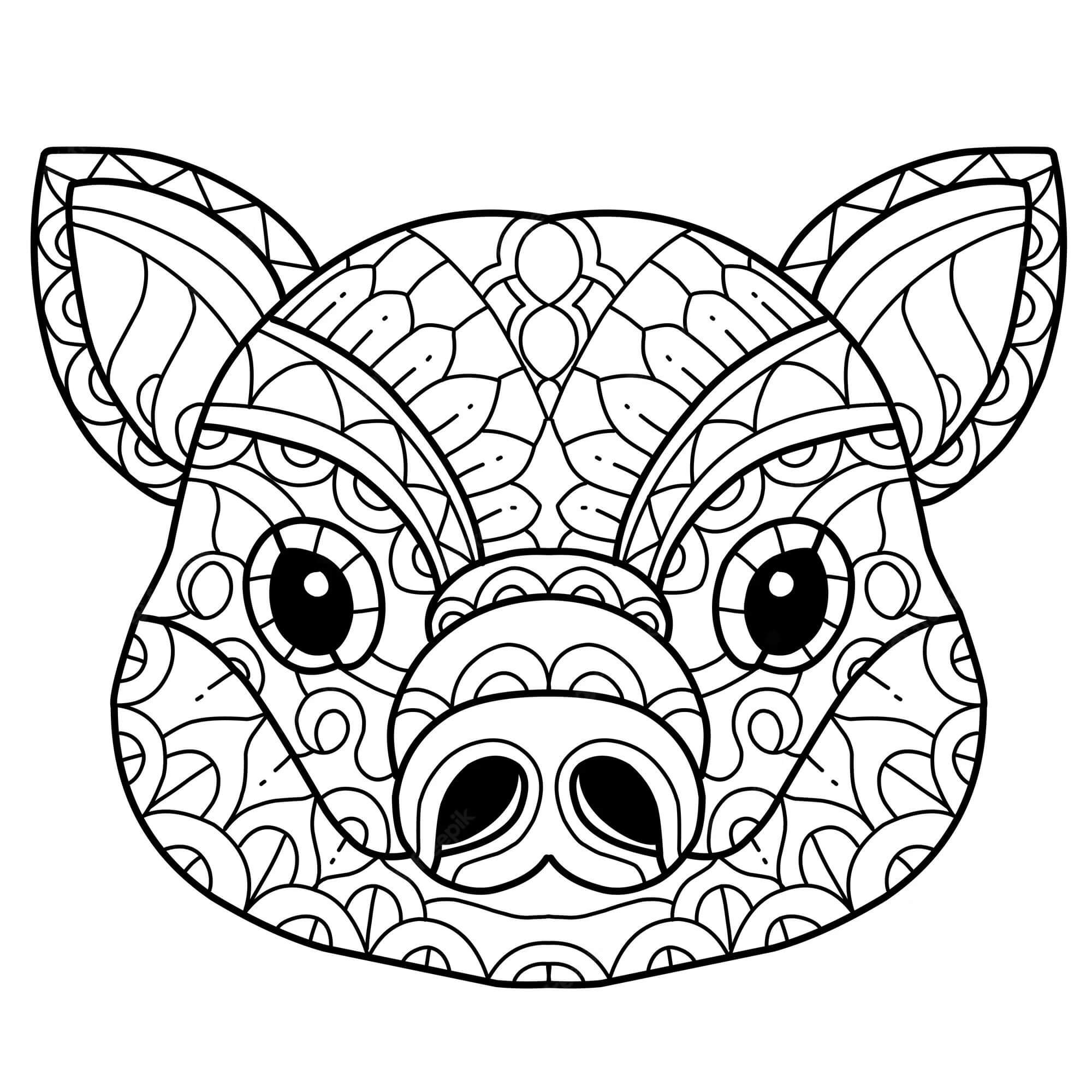 Coloriage Mandala: Tête de cochon mignonne Mandalas