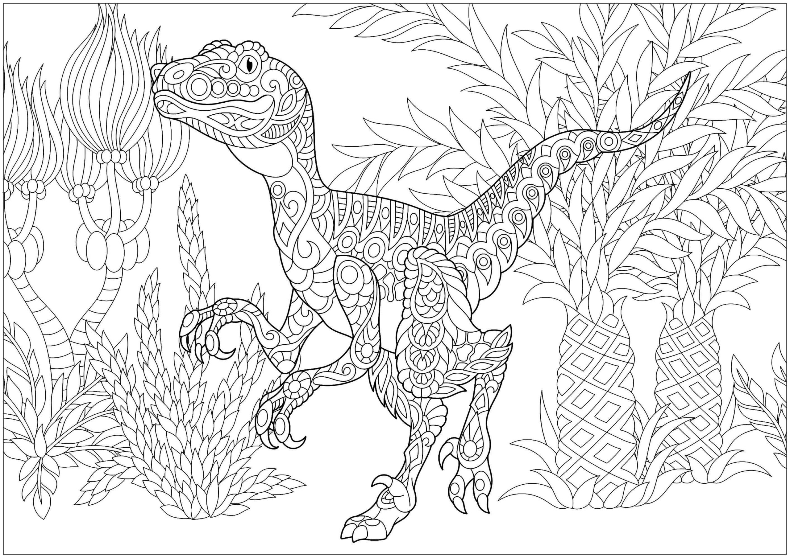 Coloriage Mandala: Vélociraptor Mandalas