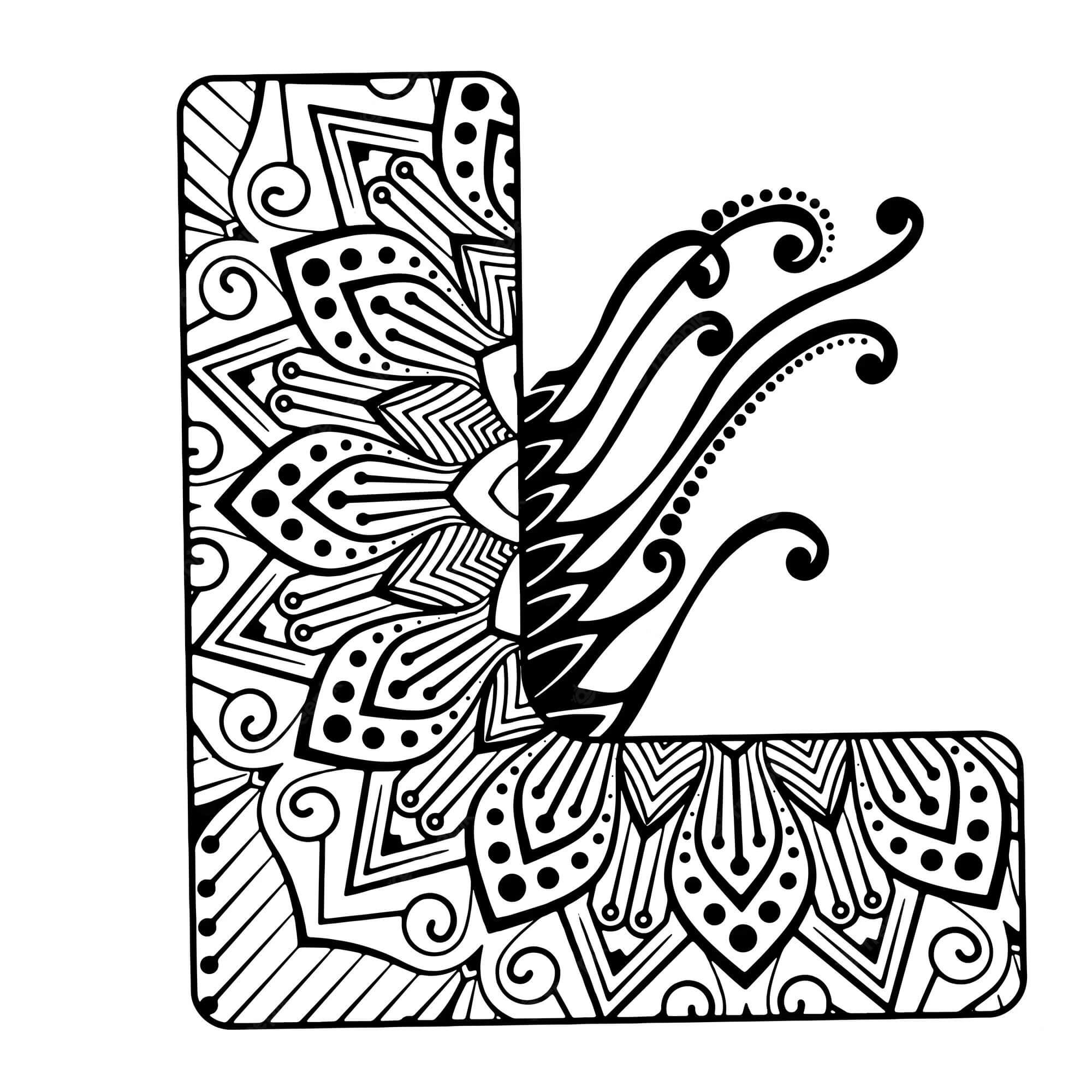 Mandala Beautiful Letter L Coloring Page Mandala