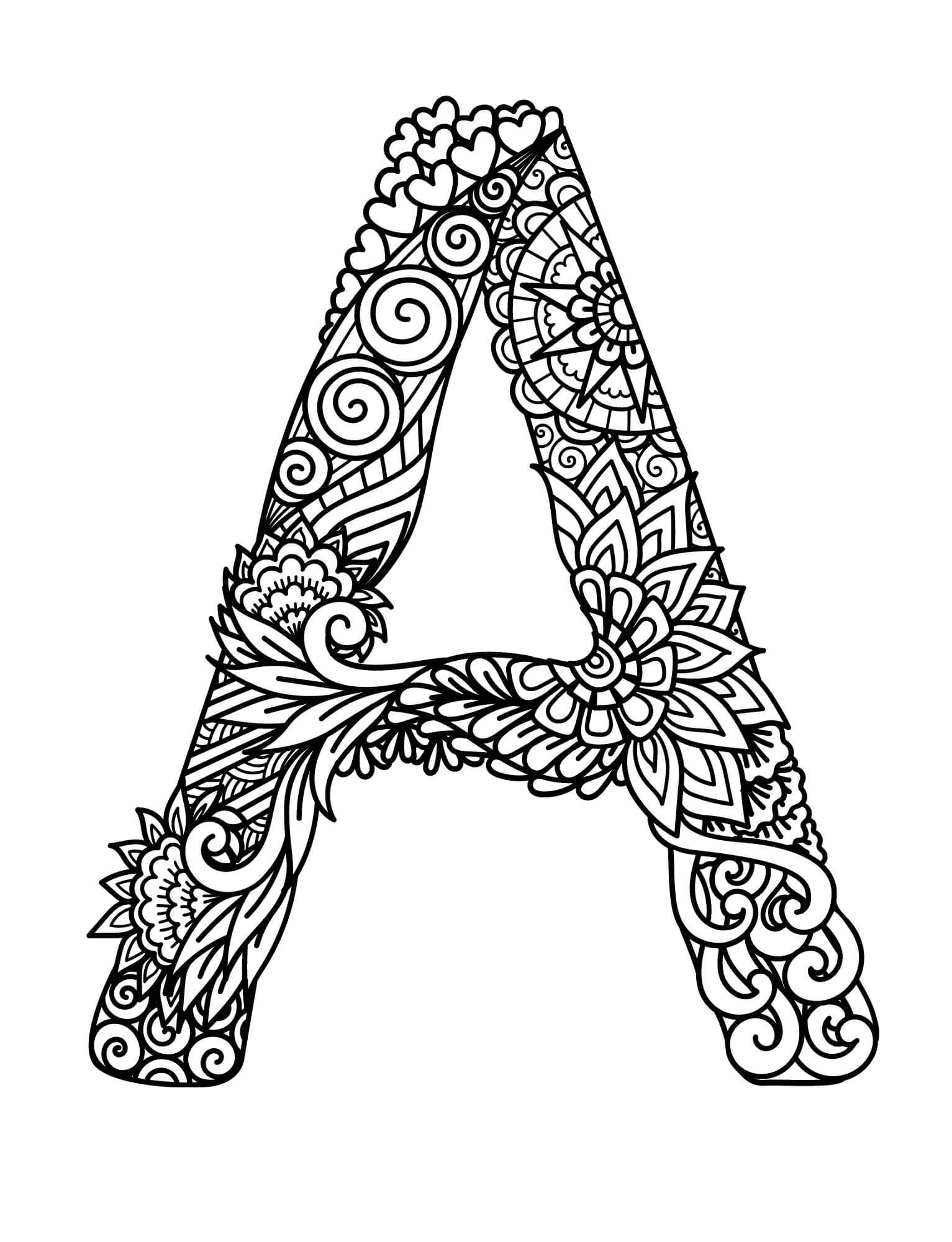 Mandala Letter A Coloring Page – Sheet 1 Mandala