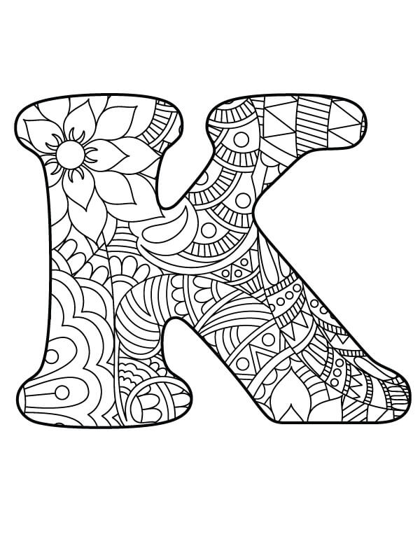 Mandala Letter K Coloring Page – Sheet 1 Mandala