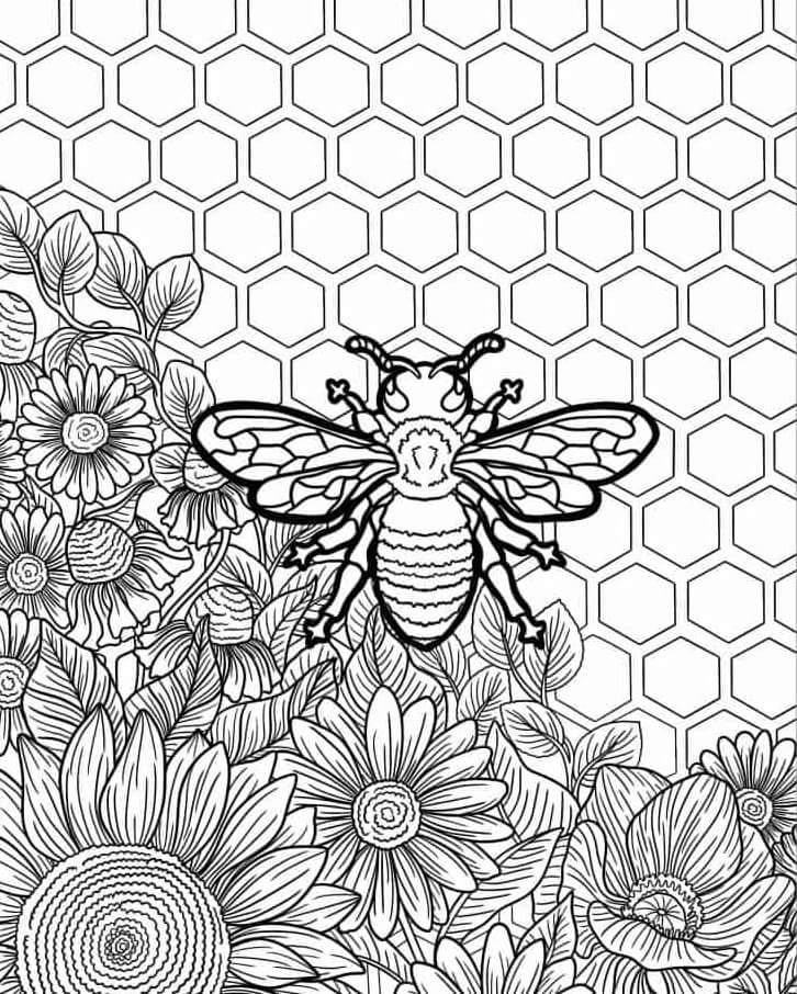 Coloriage Mandala: Abeille avec des fleurs Mandalas