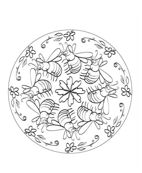 Coloriage Mandala: Abeille Feuille 8 Mandalas