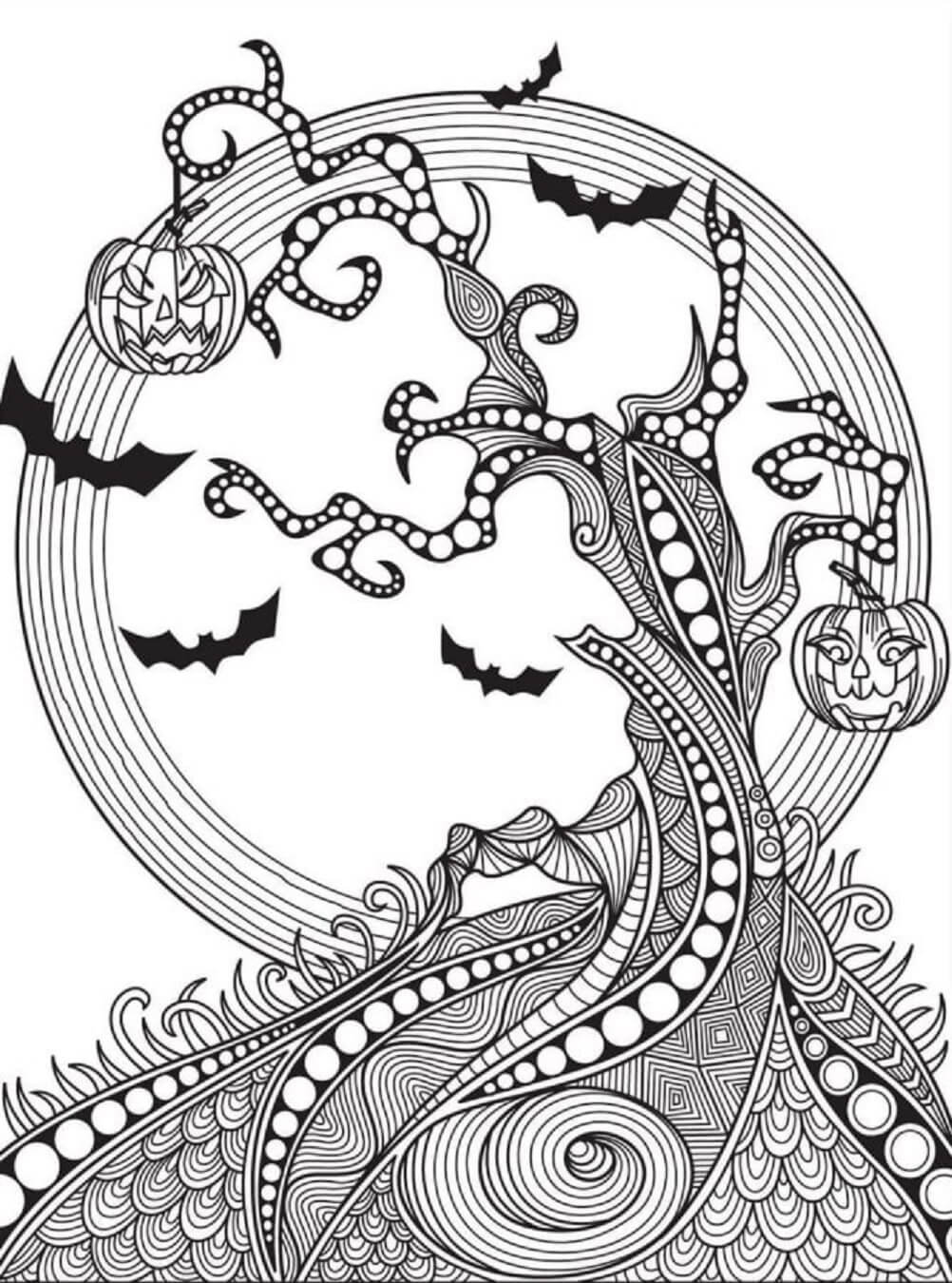 Coloriage Mandala: Arbre d'Halloween Mandalas