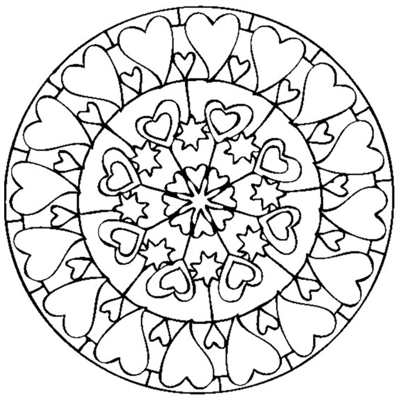 Coloriage Mandala: Beaux cœurs Mandalas