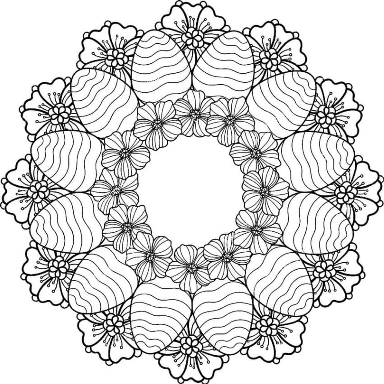 Coloriage Mandala: Belle tulipe avec feuilles Mandalas