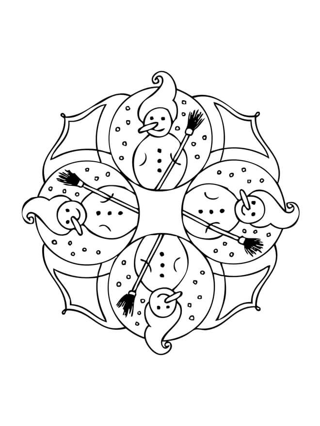 Coloriage Mandala: Bonhomme de neige en hiver Mandalas