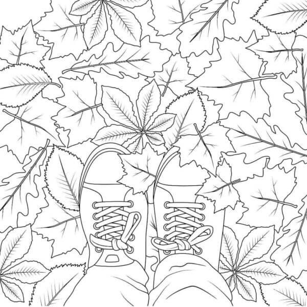 Coloriage Mandala: Chaussures et feuilles d'automne Mandalas