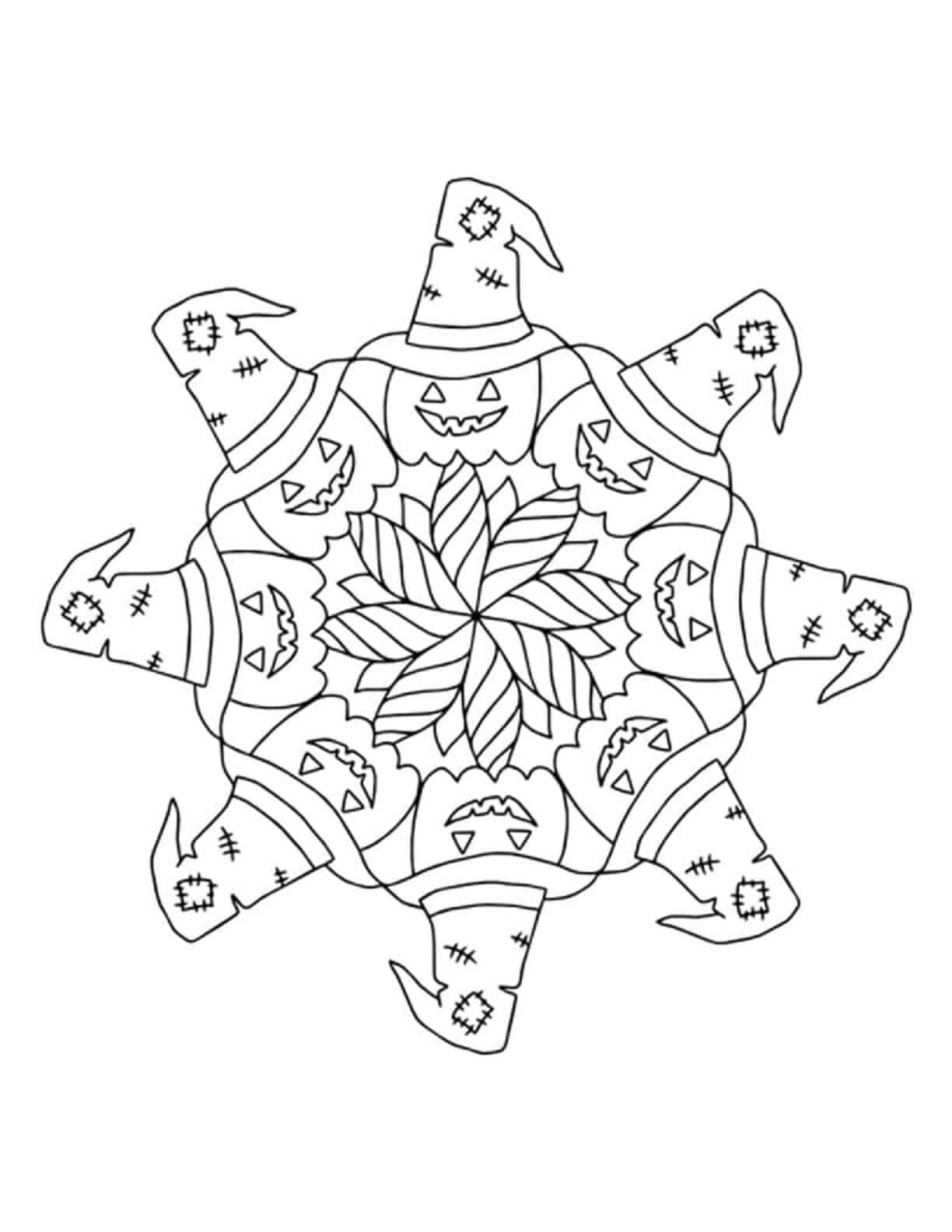 Coloriage Mandala: Citrouille d'Halloween Sorcière Mandalas