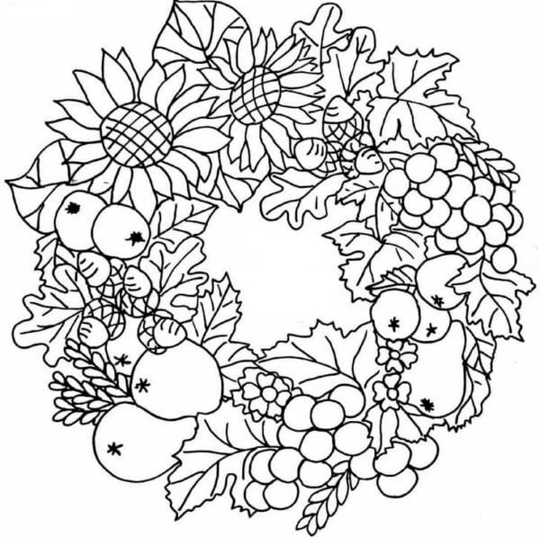 Coloriage Mandala: Couronne élégante de fruits d'automne Mandalas