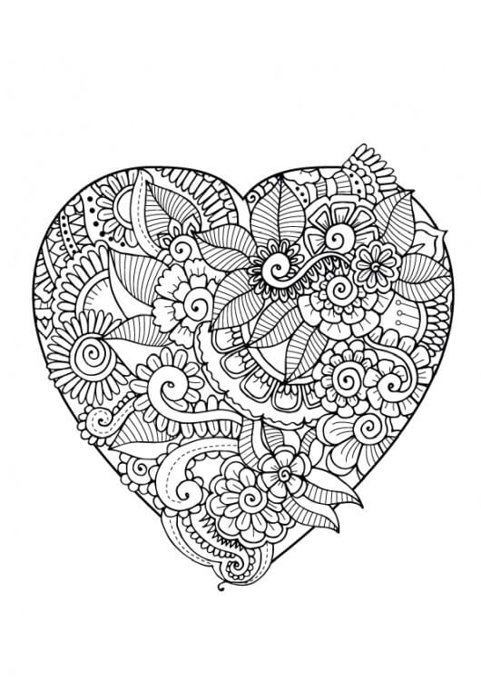 Coloriage Mandala: Cœur avec des feuilles Mandalas