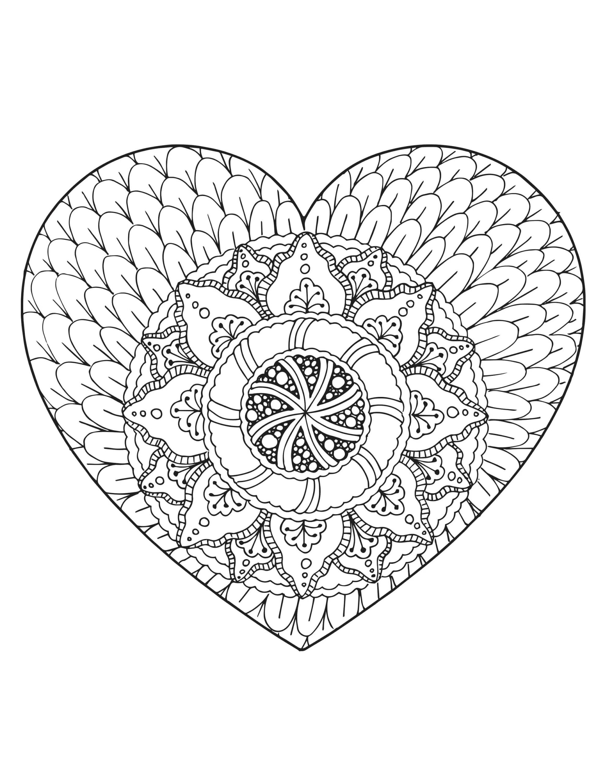 Coloriage Mandala: Cœur feuille 12 Mandalas