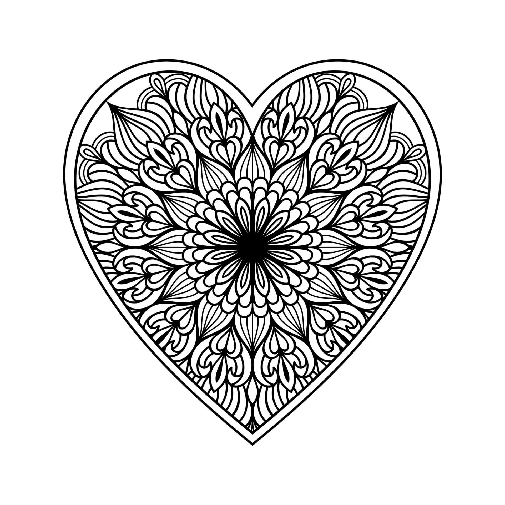 Coloriage Mandala: Cœur feuille 14 Mandalas