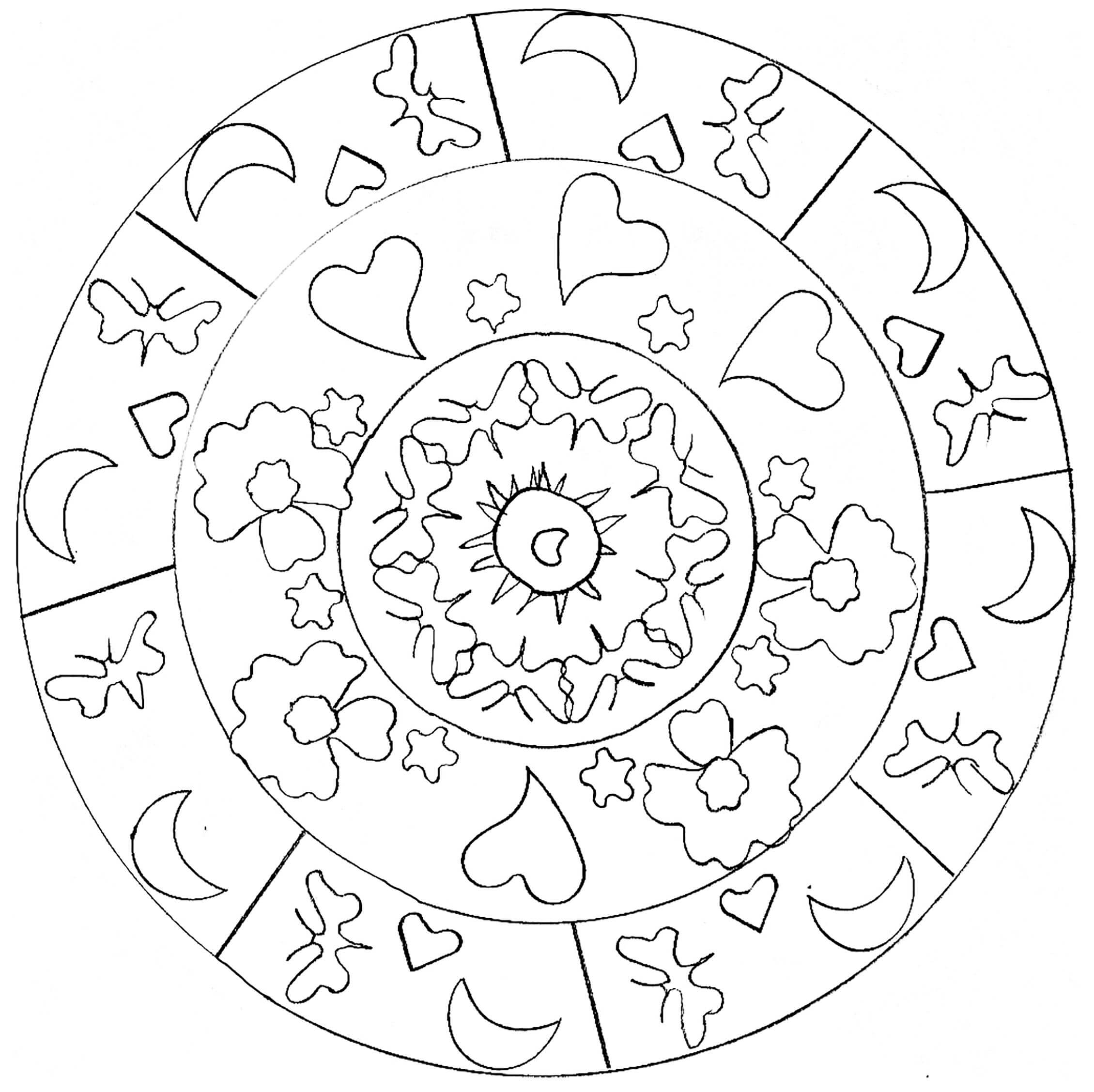 Coloriage Mandala: Cœur feuille 15 Mandalas