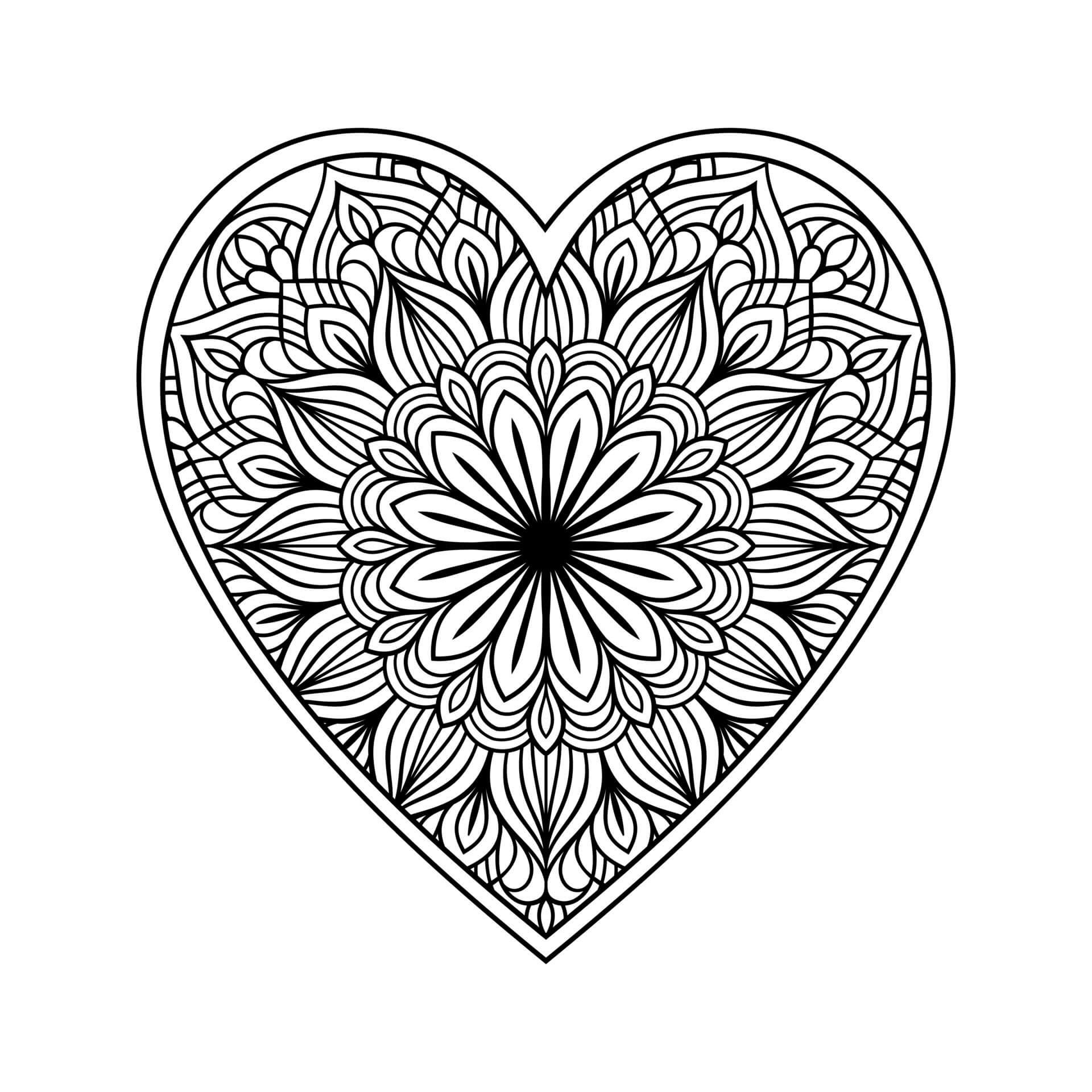 Coloriage Mandala: Cœur feuille 4 Mandalas