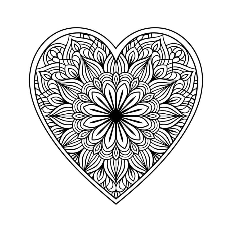 Coloriage Mandala: Cœur feuille 5 Mandalas