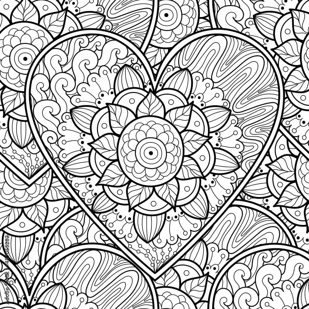 Coloriage Mandala: Cœur fleuri mignon Mandalas