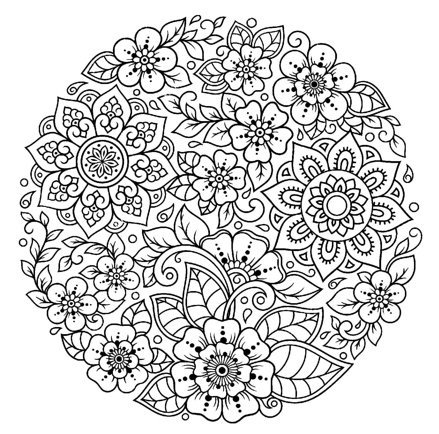 Coloriage Mandala: Fleur printanière Feuille 1 Mandalas