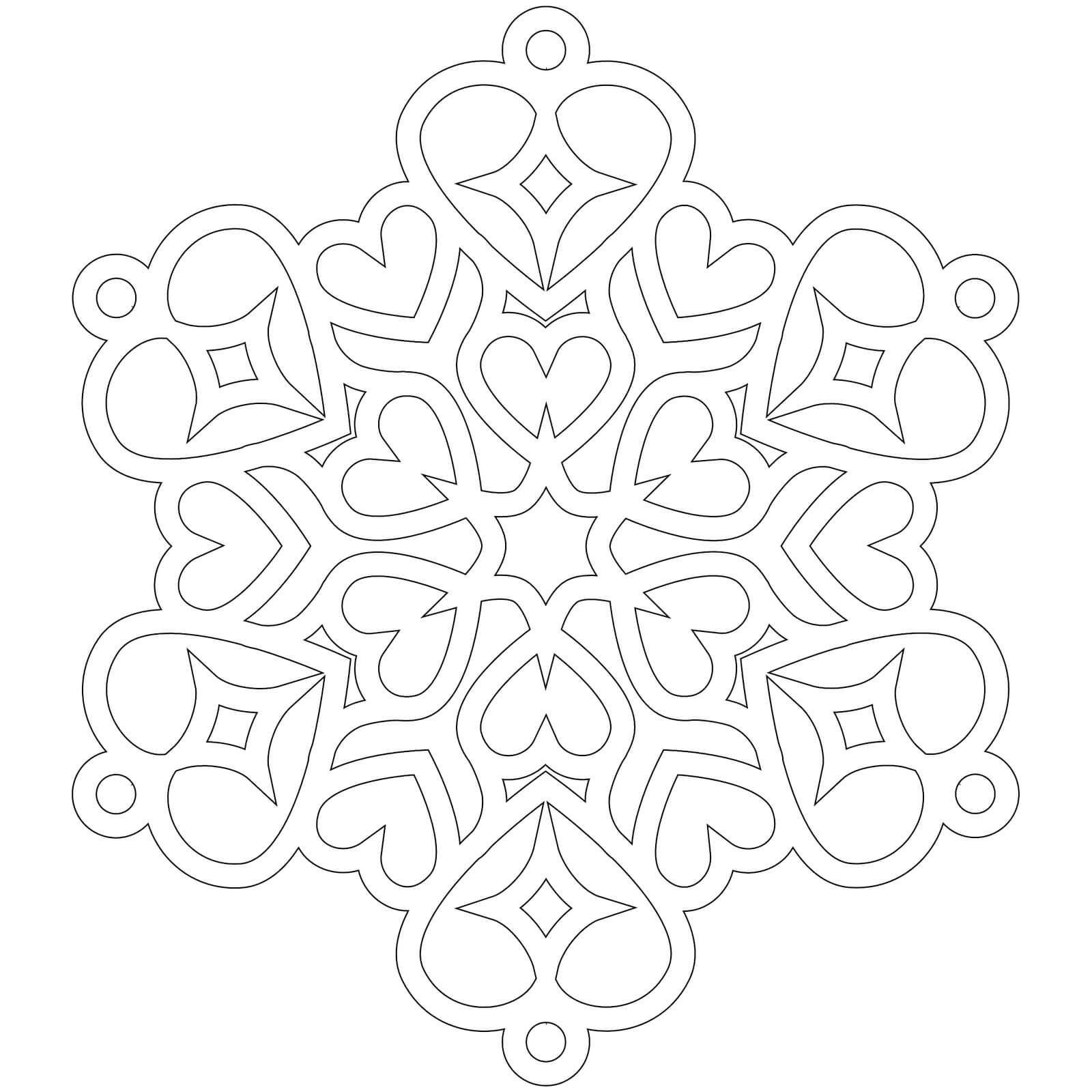 Coloriage Mandala: Flocon de neige en forme de cœur en hiver Mandalas
