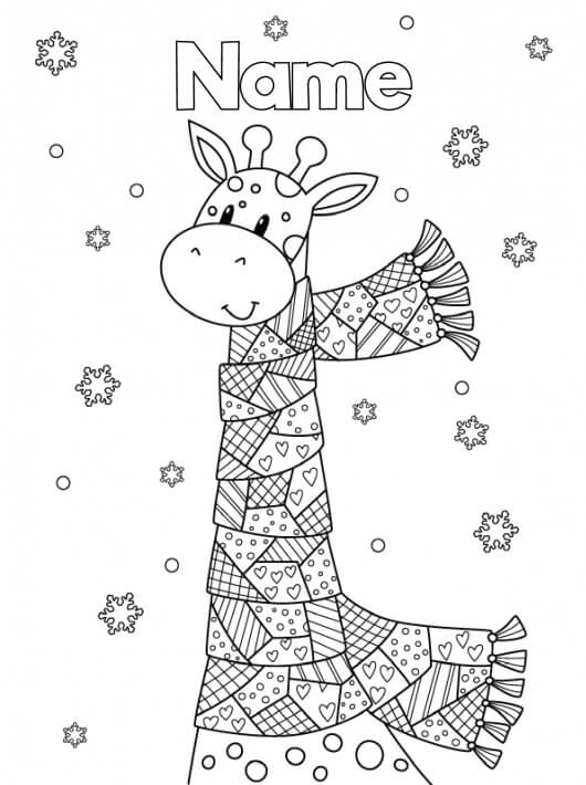 Coloriage Mandala: Girafe en hiver Mandalas