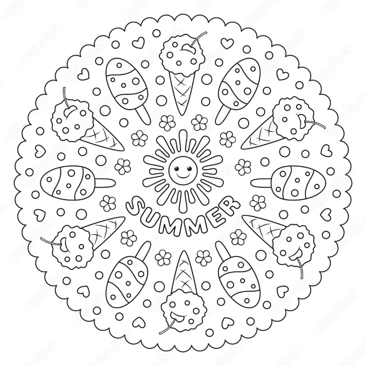Coloriage Mandala: Glaces en été Mandalas