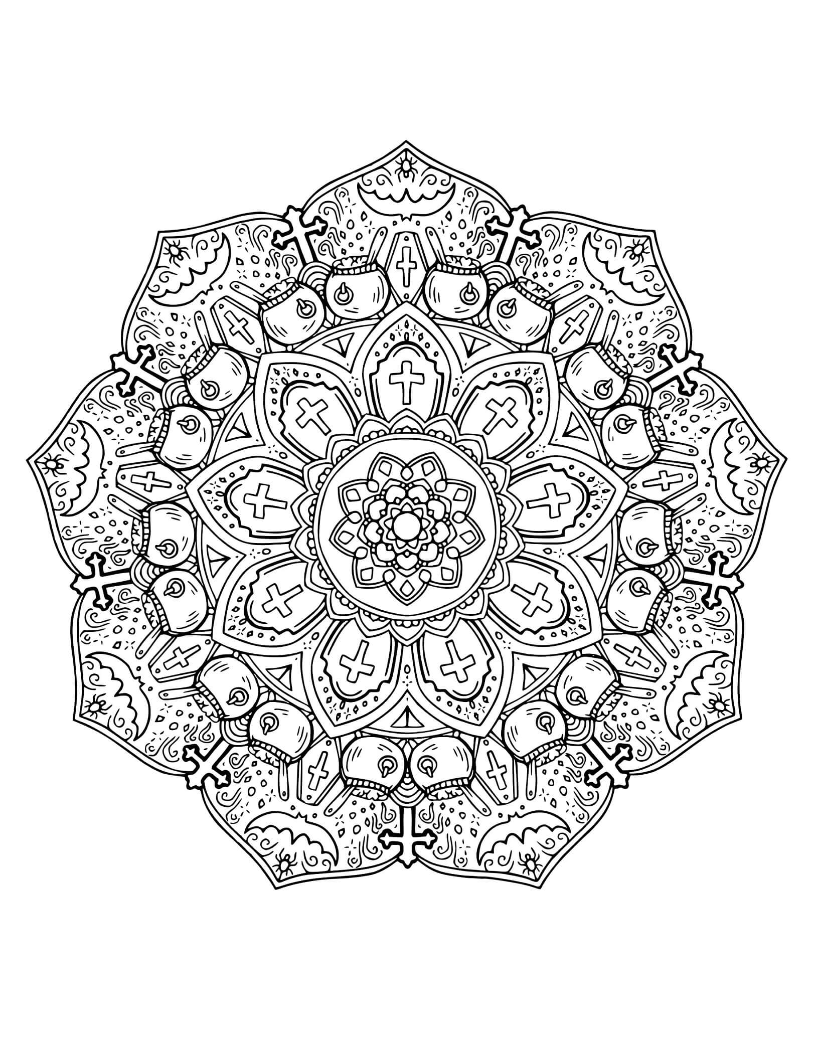 Coloriage Mandala: Halloween Feuille 10 Mandalas