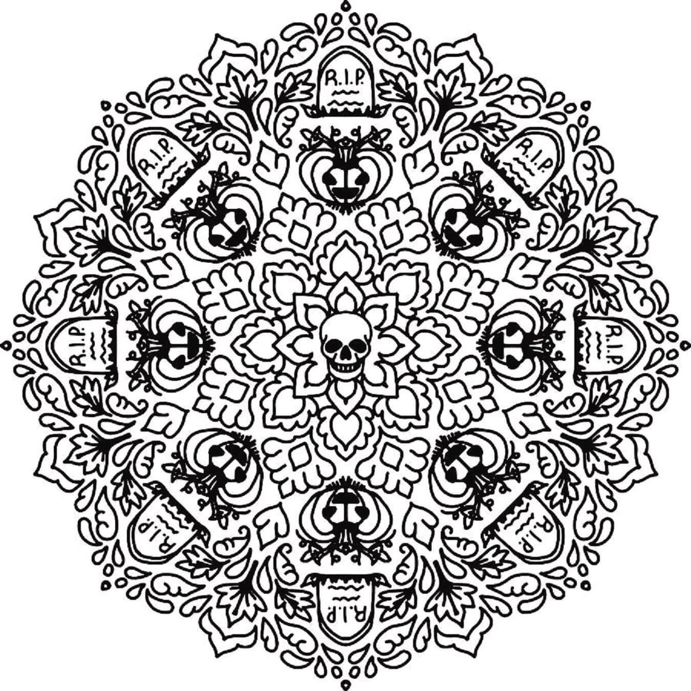 Coloriage Mandala: Halloween Feuille 11 Mandalas