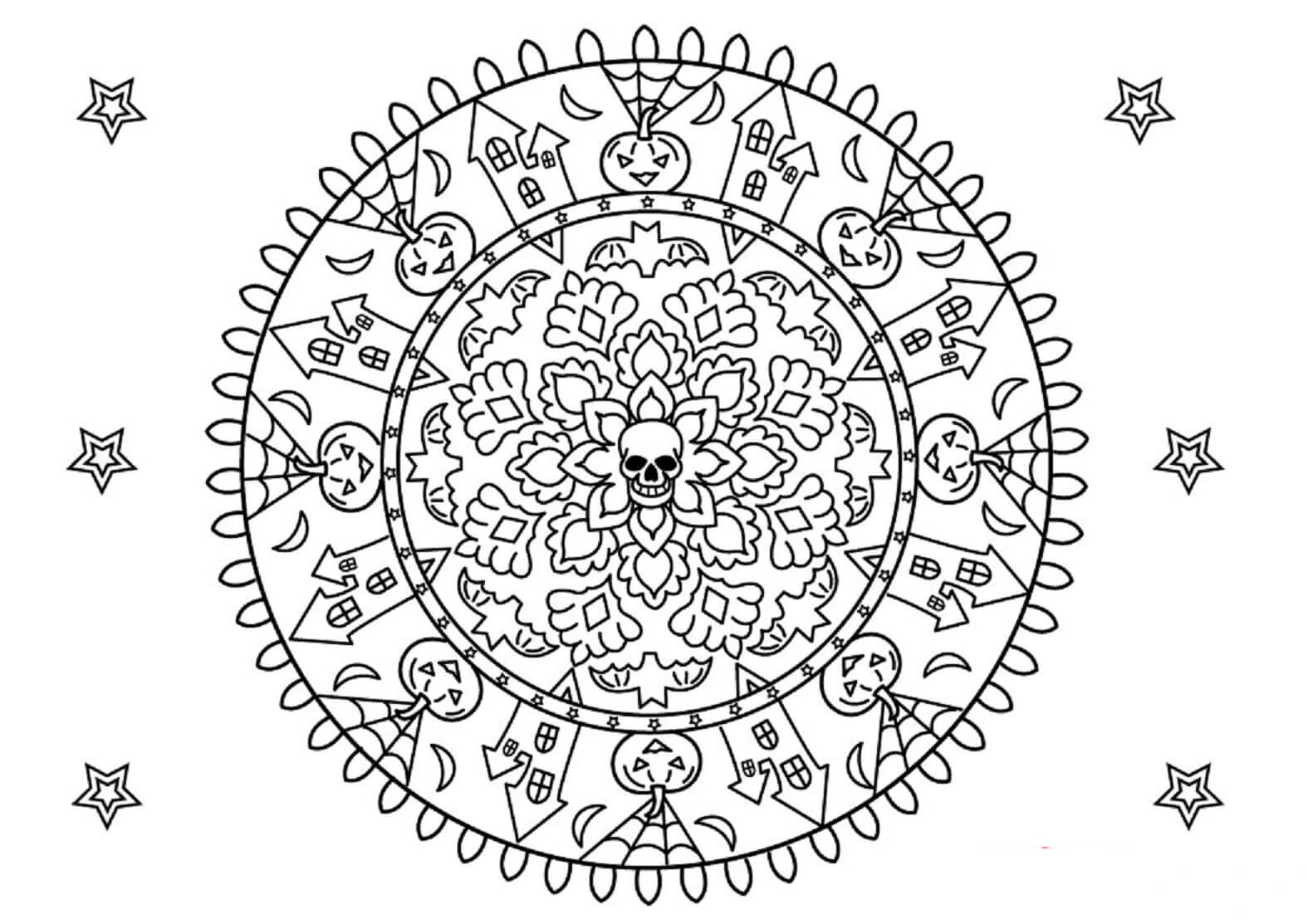 Coloriage Mandala: Halloween Feuille 16 Mandalas