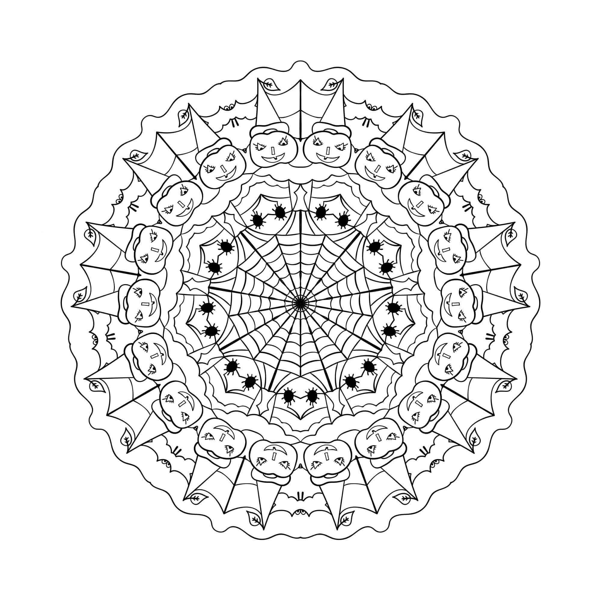 Coloriage Mandala: Halloween Feuille 9 Mandalas