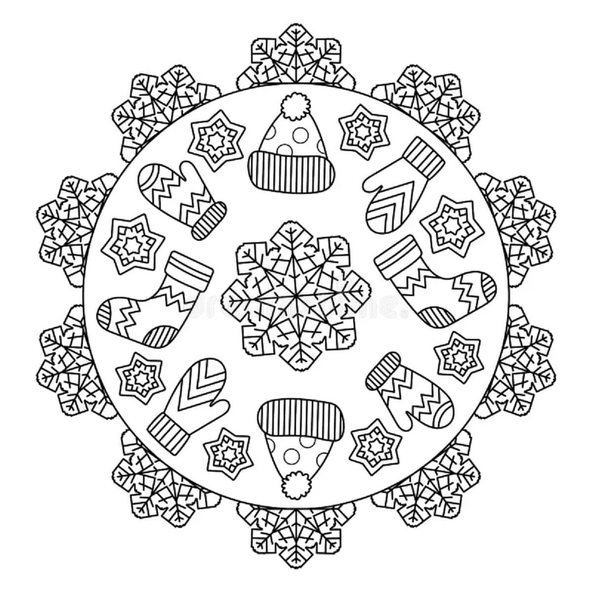 Coloriage Mandala: Hiver Feuille 4 Mandalas