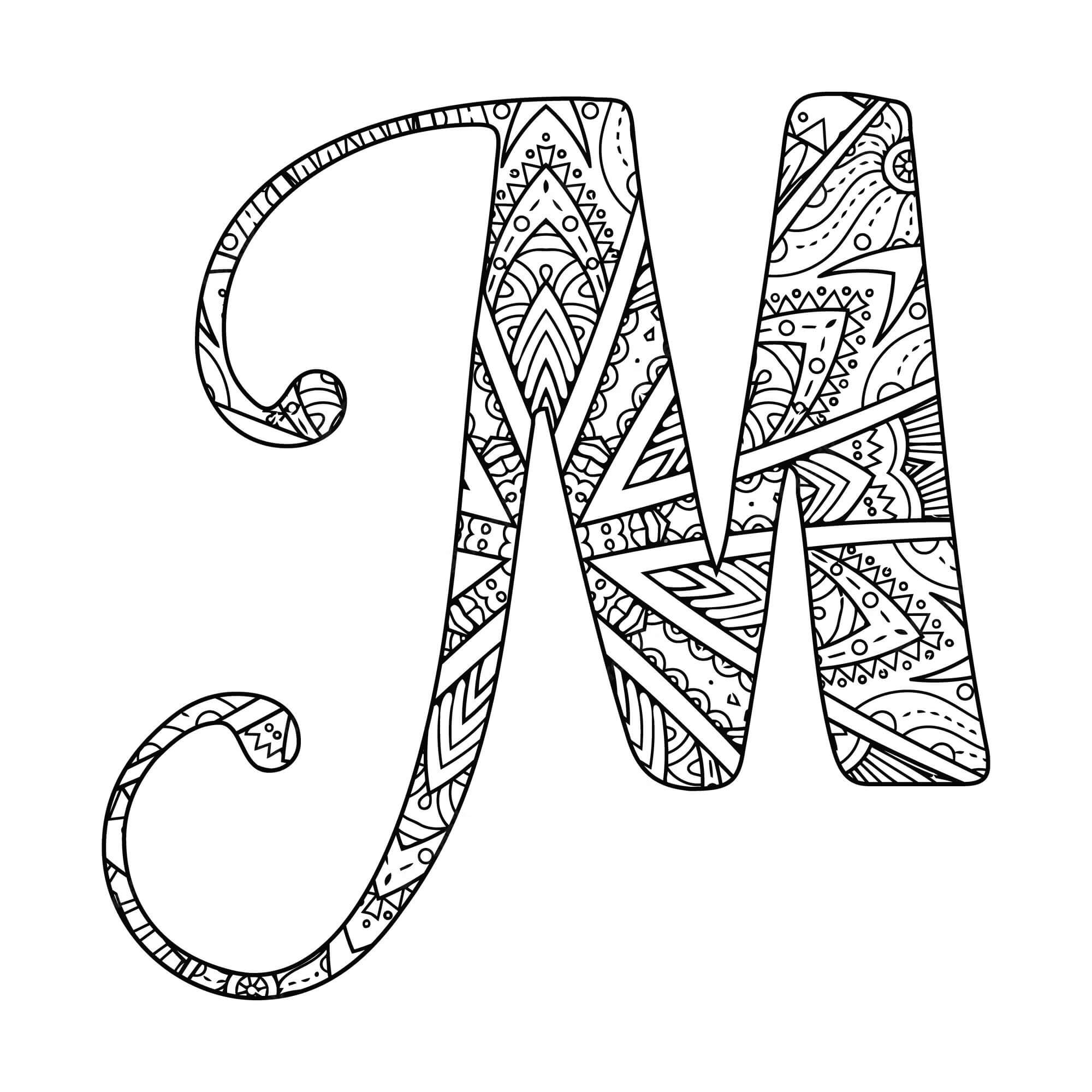 Coloriage Mandala: Lettre cursive M Mandalas