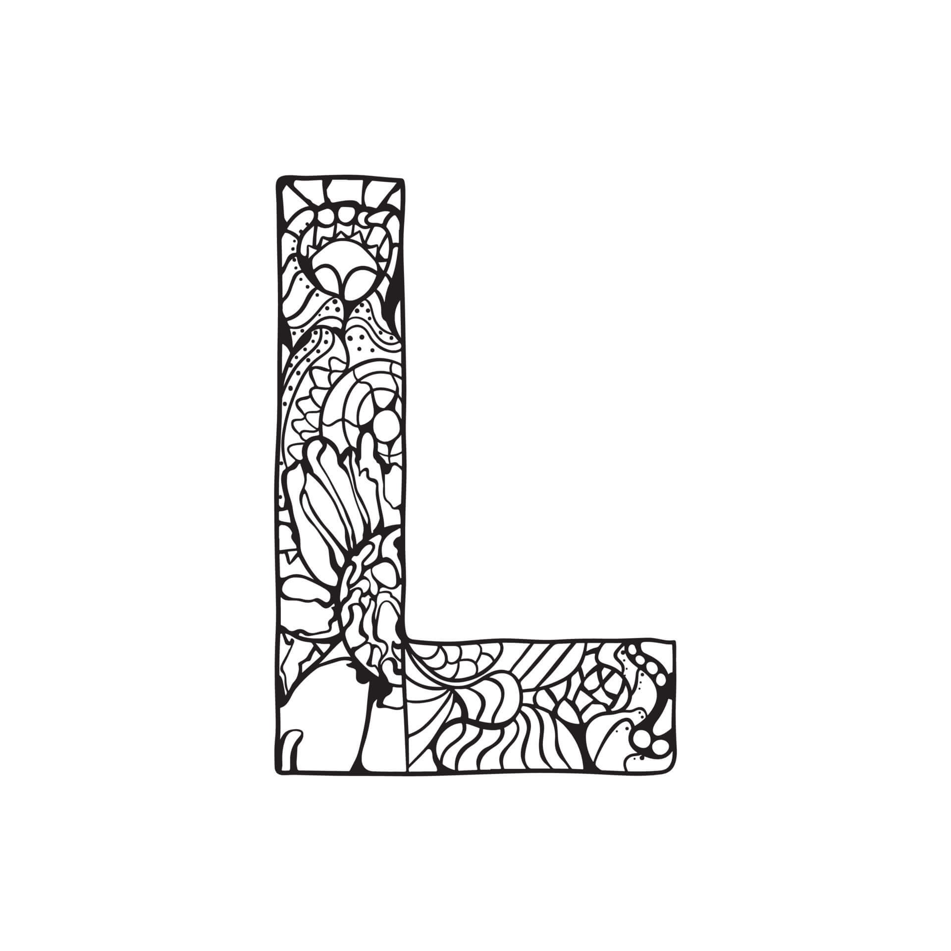 Coloriage Mandala: Lettre majuscule L Mandalas