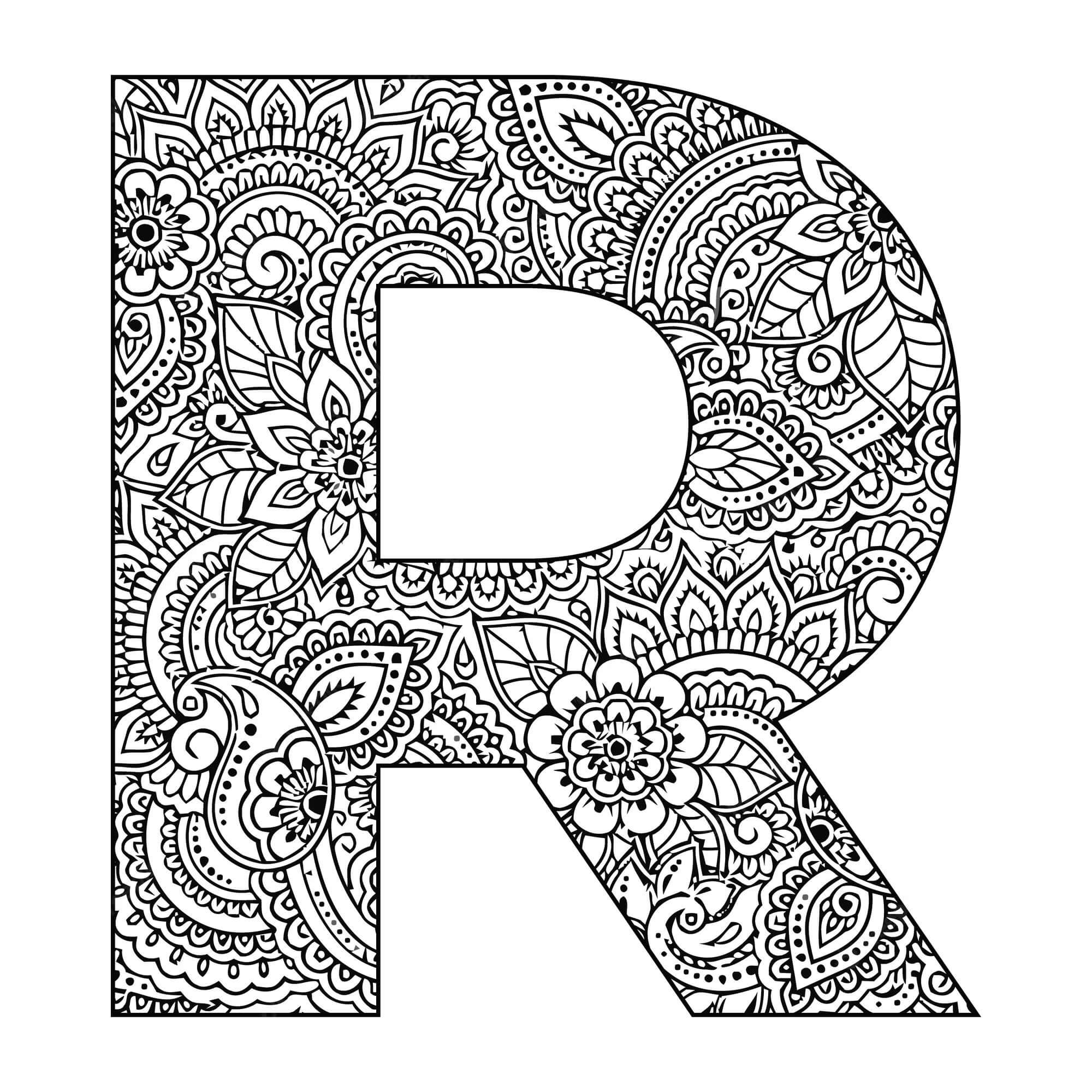 Coloriage Mandala: Lettre R majuscule Mandalas