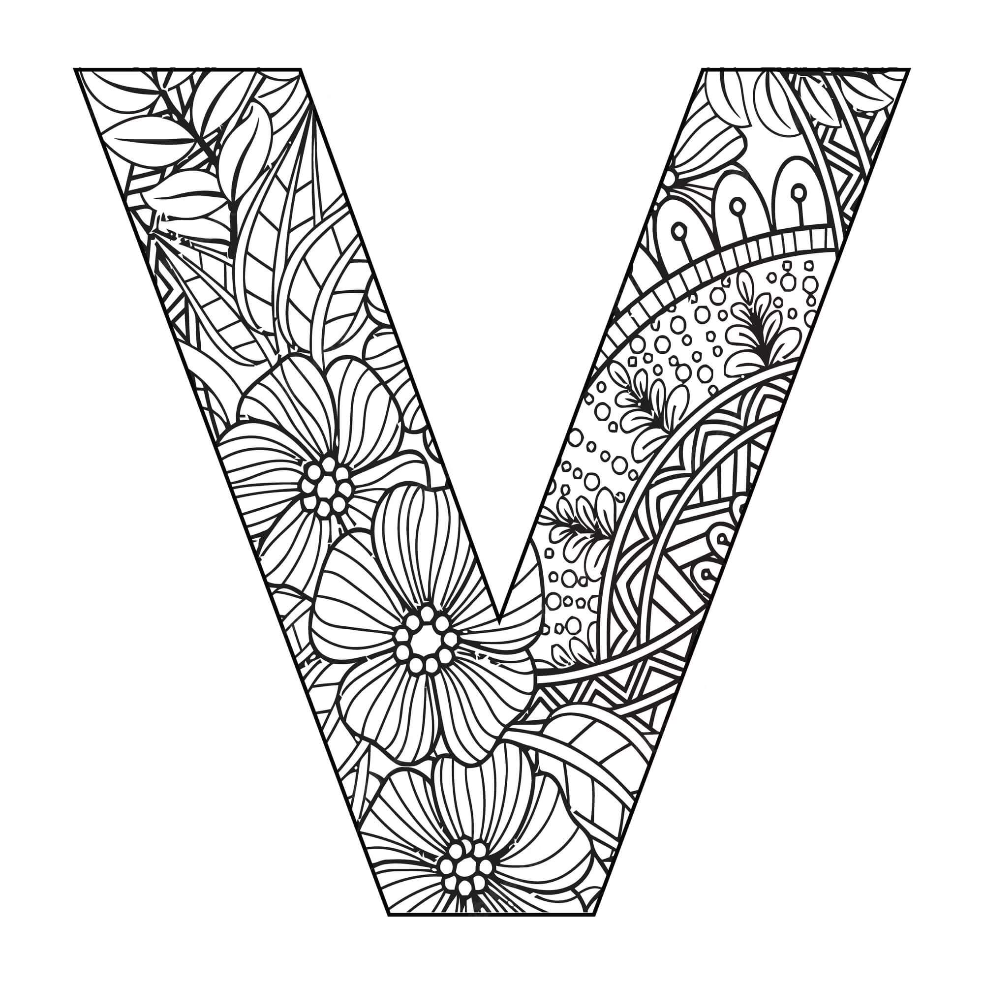 Coloriage Mandala: Lettre V Mandalas