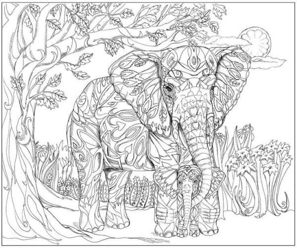 Coloriage Mandala: Éléphant d'automne Mandalas