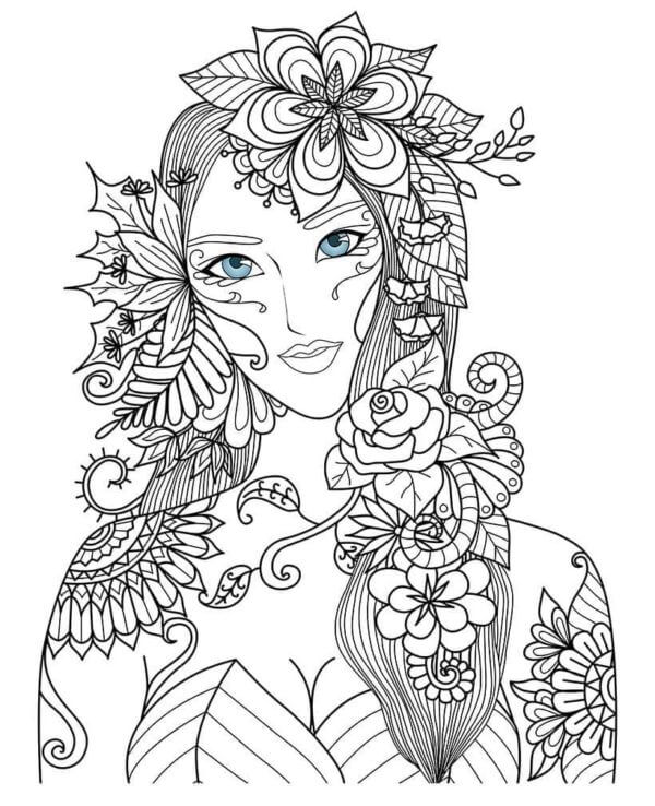 Coloriage Mandala: Magnifique fille en automne Mandalas
