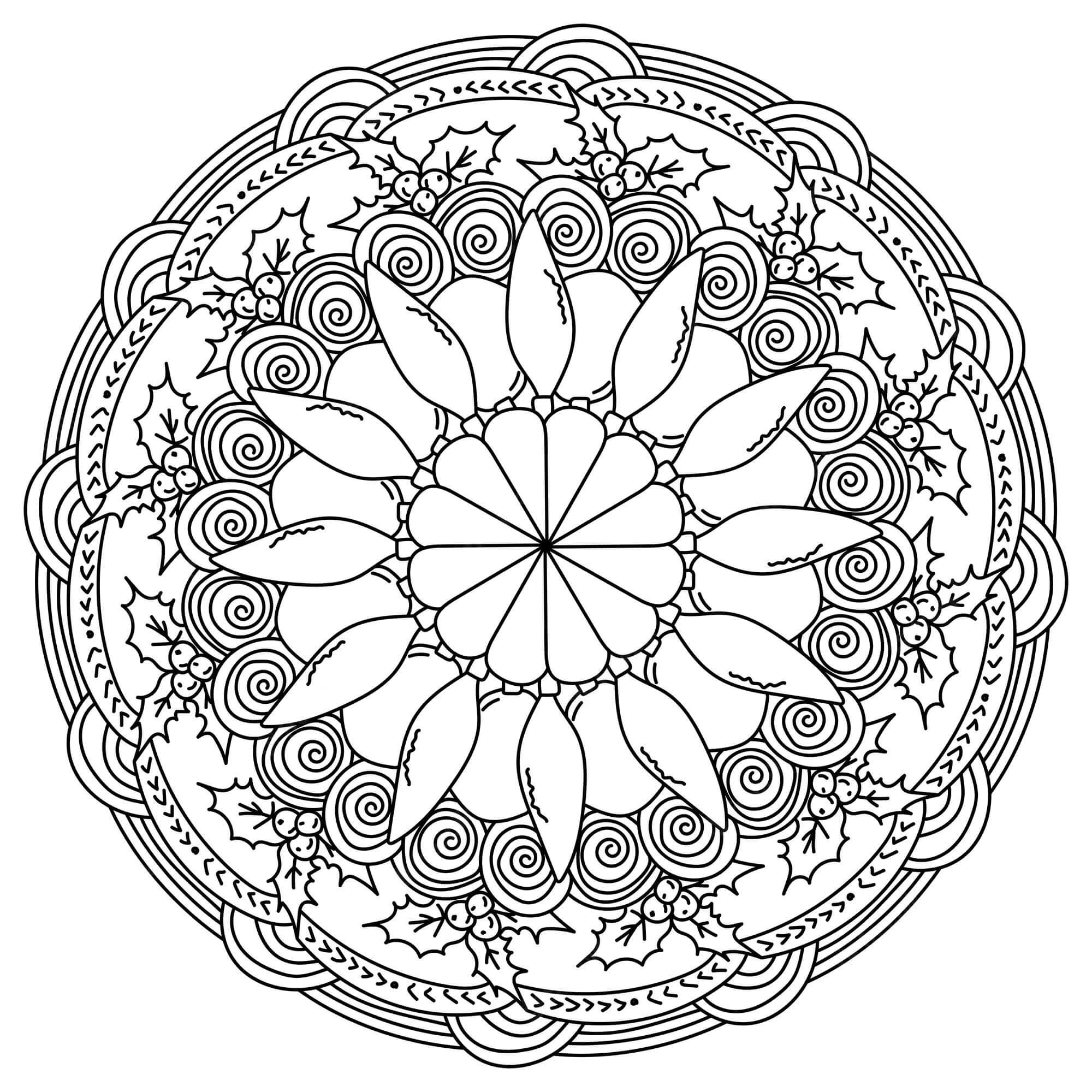 Coloriage Mandala: Noël Feuille 10 Mandalas