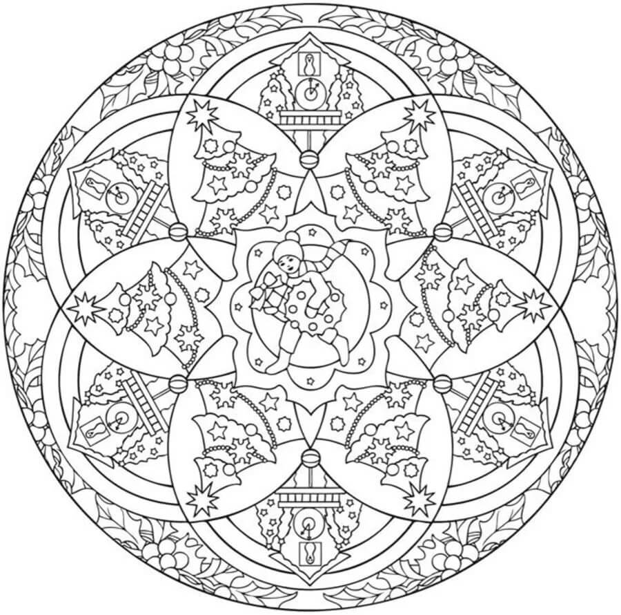 Coloriage Mandala: Noël Feuille 6 Mandalas