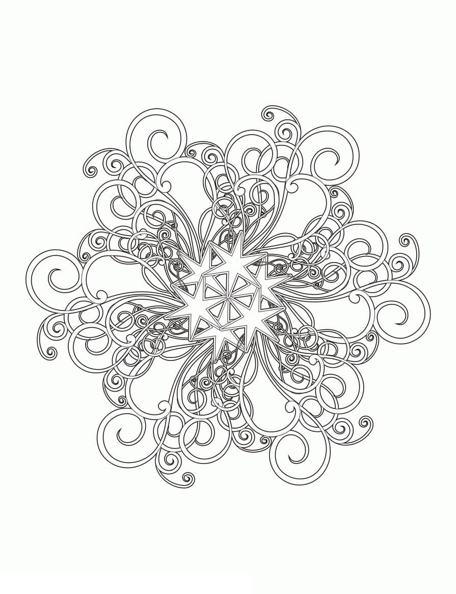 Coloriage Mandala: Noël sous un magnifique flocon de neige Mandalas