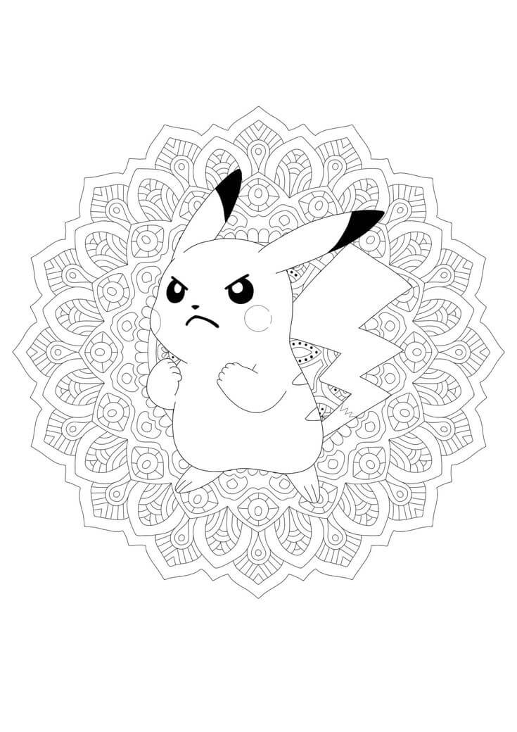 Coloriage Mandala: Pikachu en colère Mandalas