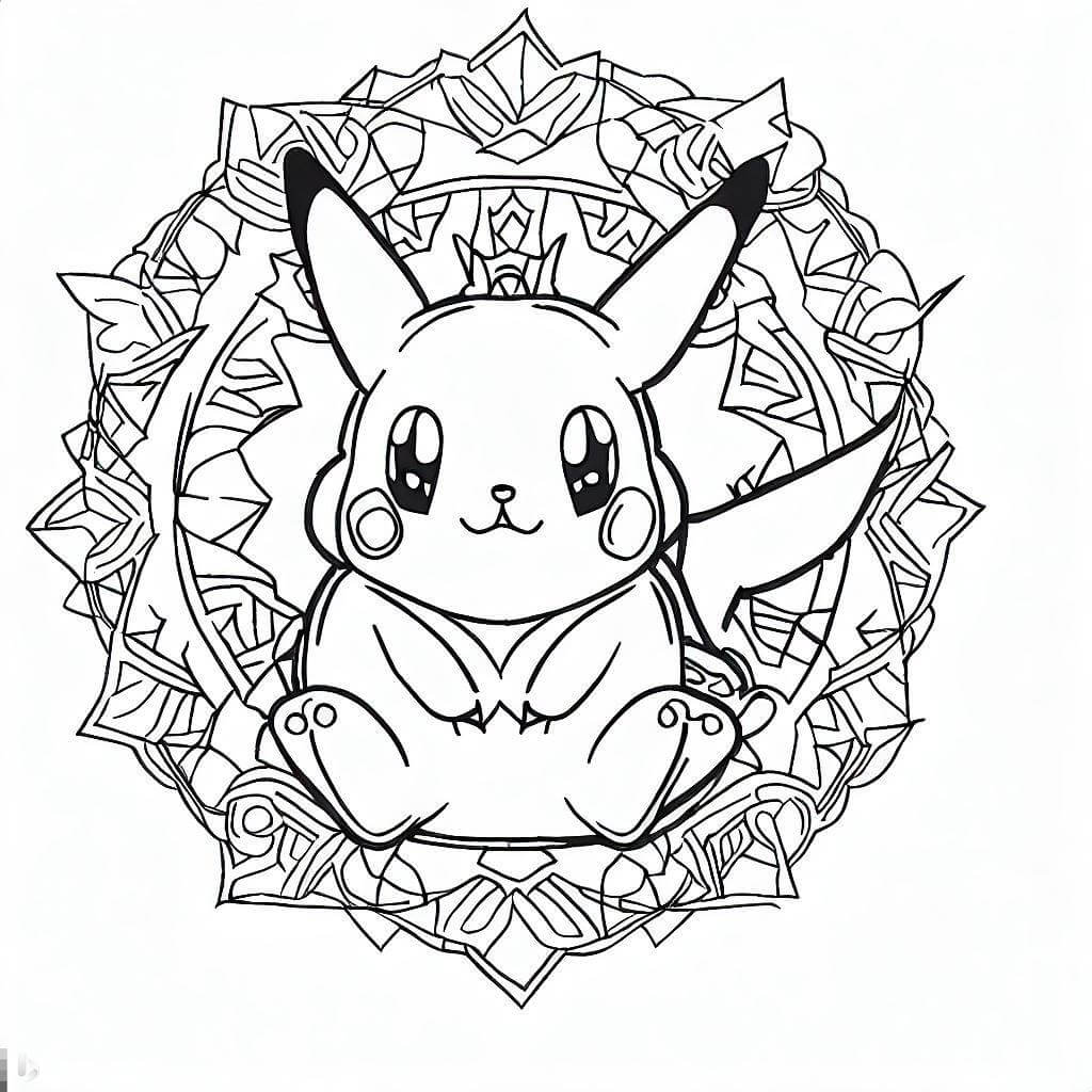 Coloriage Mandala: Pikachu Feuille 3 Mandalas